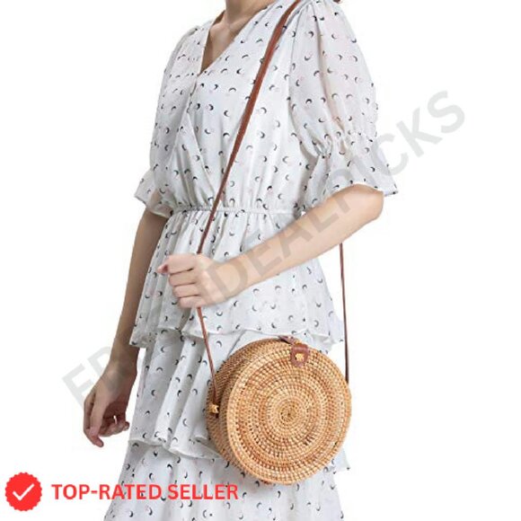 Rattan Woven Wicker Shoulder Bag Boho Chic Summer Beach Purse Large Capacity - Picture 5 of 8